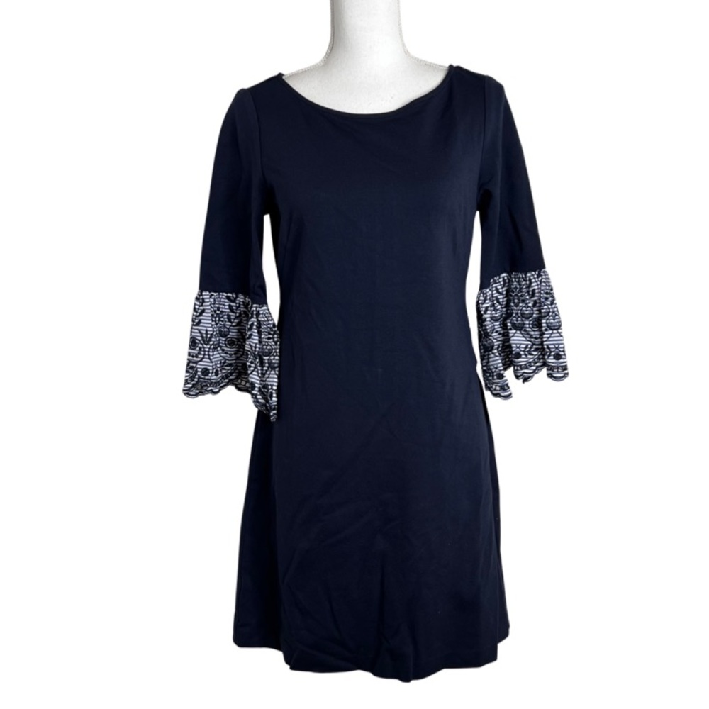 Eliza J Navy Dress with Eyelet Bell Sleeve Size 6 NWT